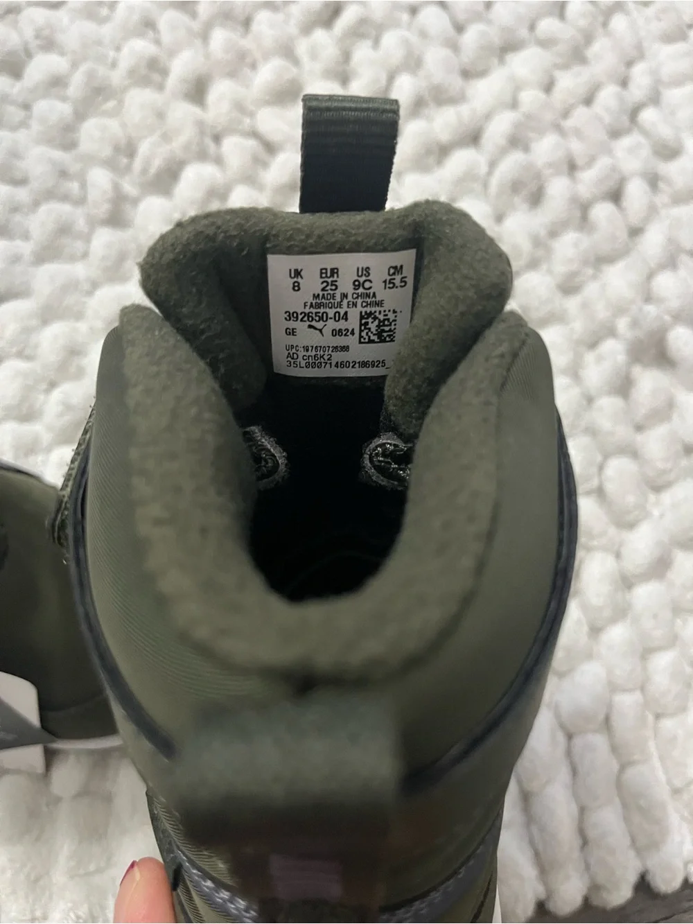 Puma Kids Olive Green High-Top Boots with Gray Accent
